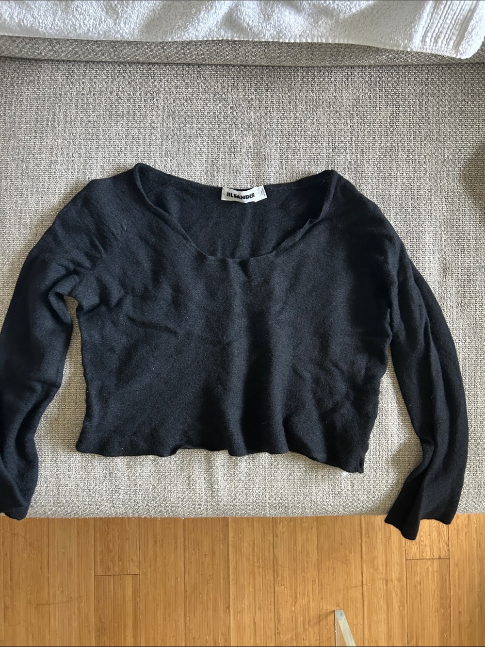Jil Sander Black Cropped Scoop-Neck Cashmere Knit Top